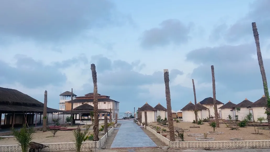 front view of gidan beach resort and cloudy weather