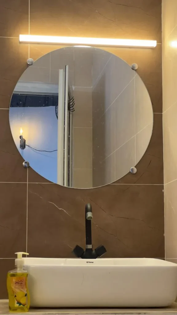 image of luxury room private washroom with mirror and washing
